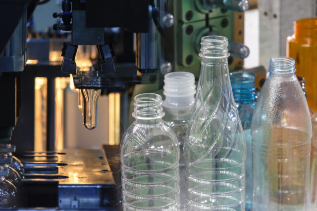 Water bottles in a blow molding plant